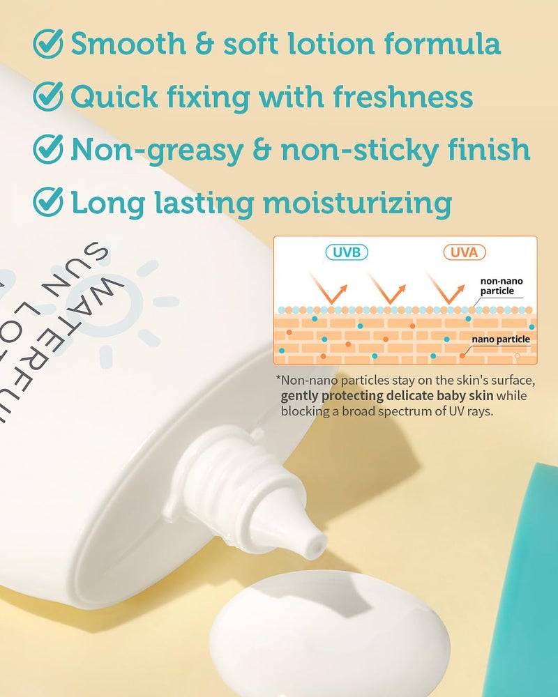 goongbe لوسيون الشمس المائي اللطيف SPF 40 - واقي شمس معدني مقاوم للماء يحتوي على أكسيد الزنك للأطفال والرضع والبالغين - مضاد للحساسية، نباتي، آمن للشعاب المرجانية - رعاية شمسية كورية للبشرة الحساسة، 2.82 أونصة سائلة. - Image 3